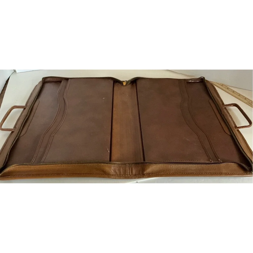 Vintage Leather Briefcase Slim Document Portfolio Brown Retractable Handle L 16